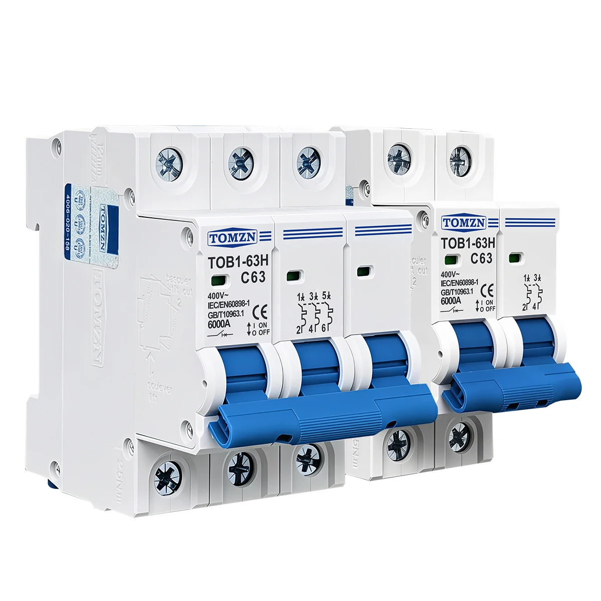 TOMZN TOB1-63H 6kA 3-63A 4-Pole Miniature Circuit Breaker 2 TOMZN TOB1-63H 6kA 3-63A 4-Pole Miniature Circuit Breaker - Image 2