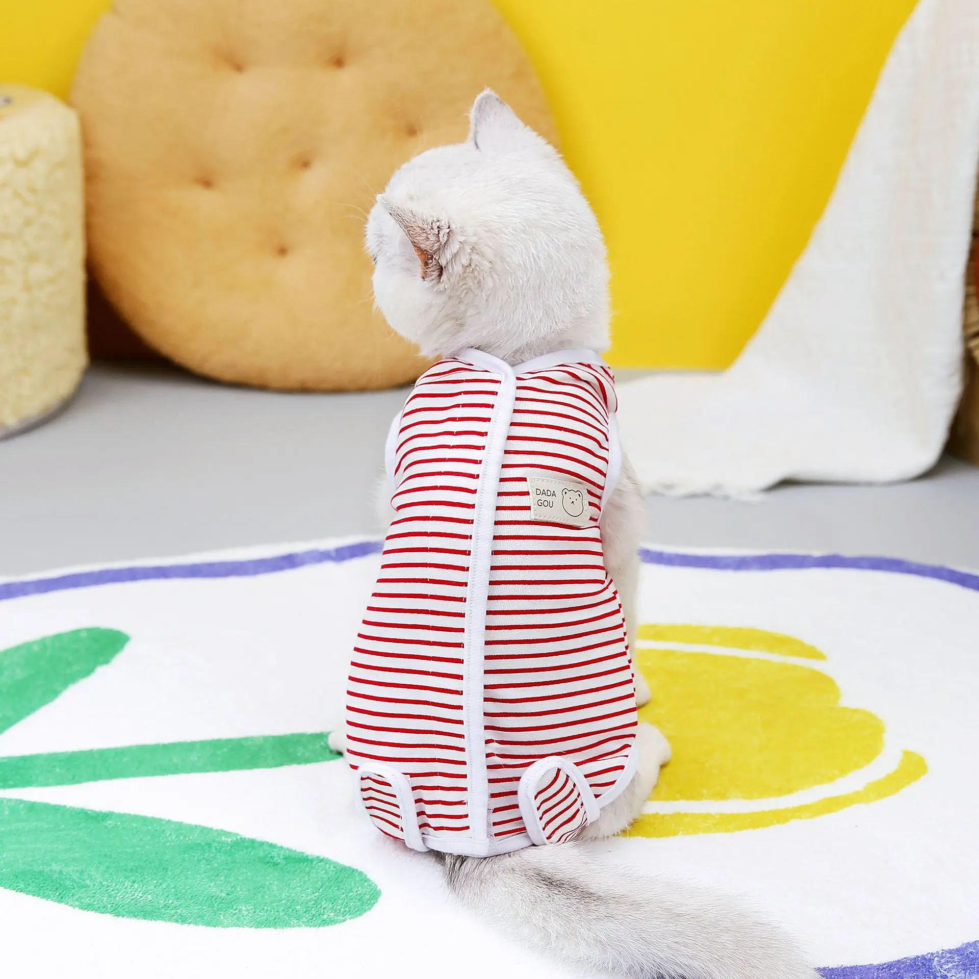 Striped Cat Post-Surgery Recovery Suit in Sizes S-XL 8 Striped Cat Post-Surgery Recovery Suit in Sizes S-XL - Image 8