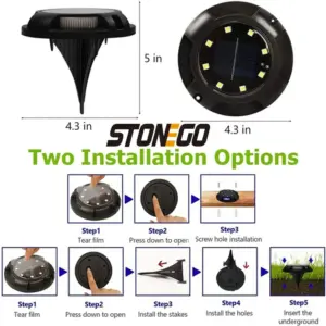 Black Solar Garden Light 12 LEDs 10-12H IP65 13 S17e4d270217240898d23e82855e61fa3o