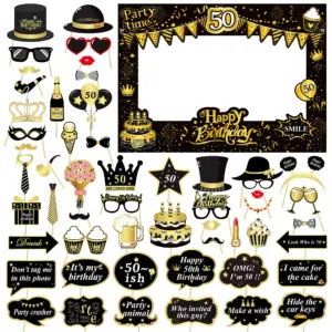 Elegant Black and Gold Birthday Photo Props Set 8 S181c10779db64b7b8bdb9b45f38f9f04n
