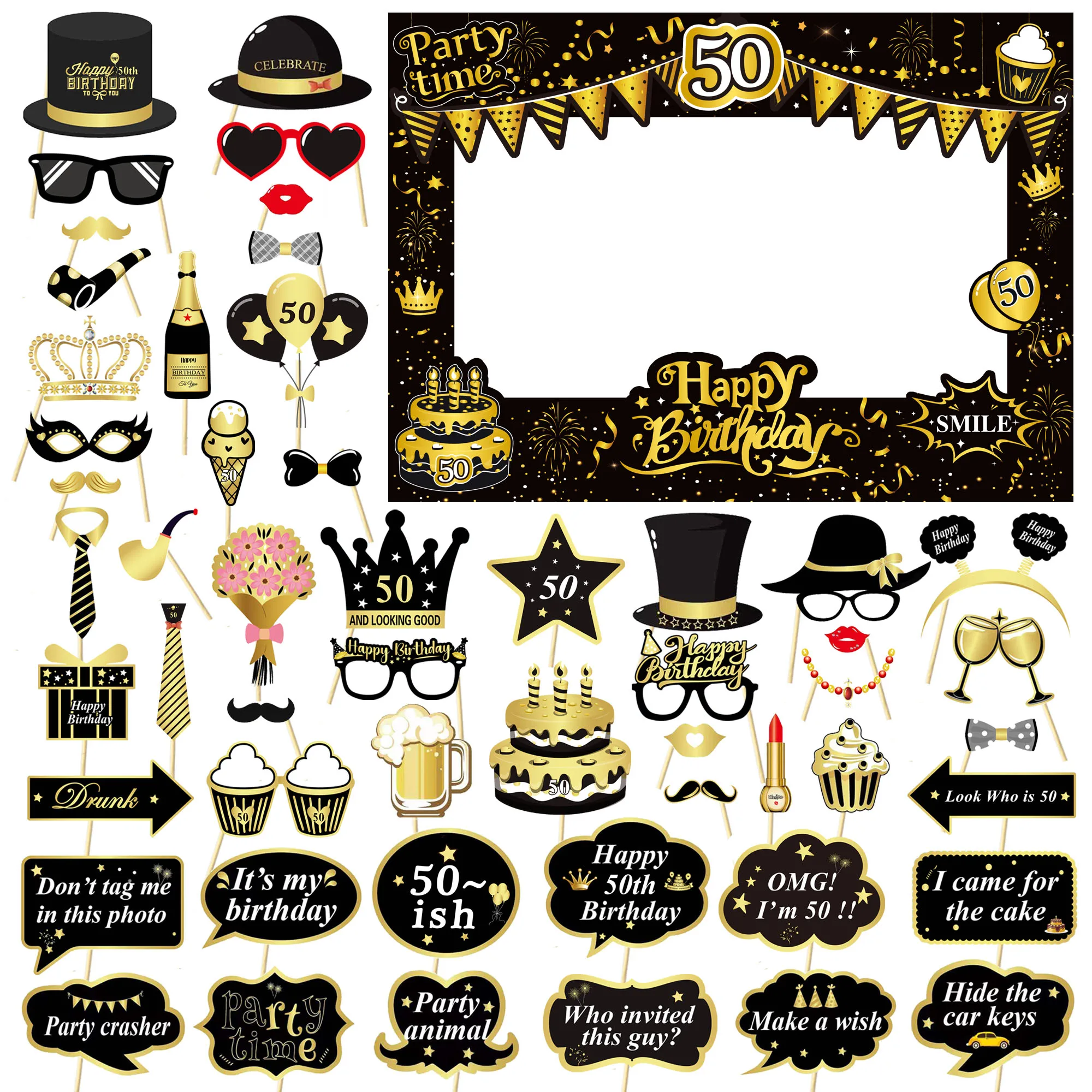 Elegant Black and Gold Birthday Photo Props Set 3 Elegant Black and Gold Birthday Photo Props Set - Image 3