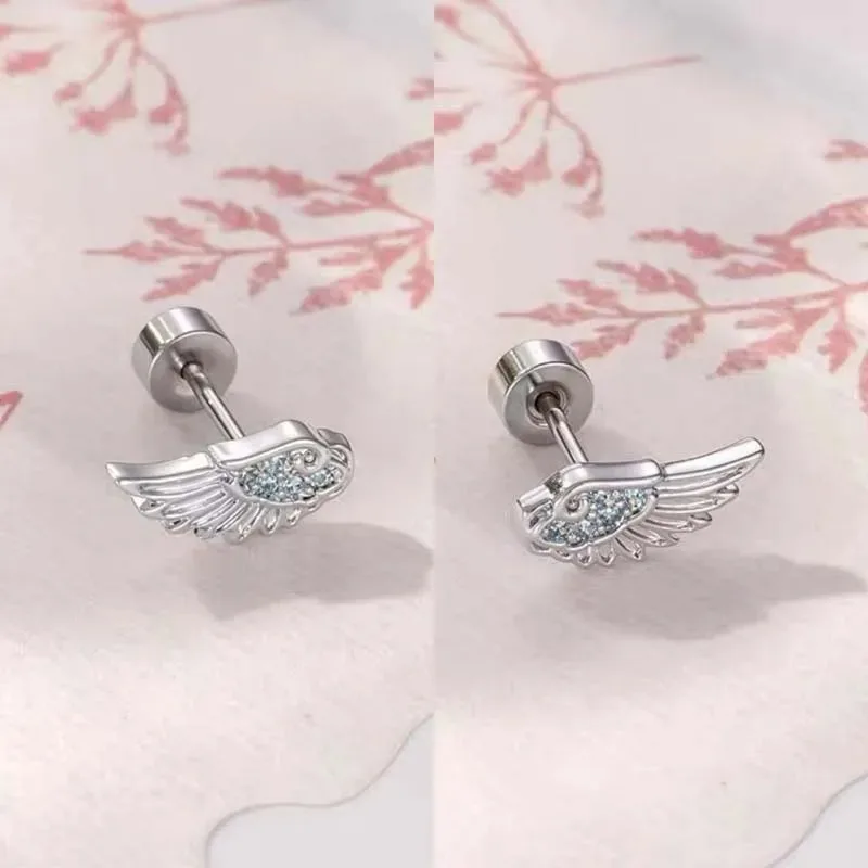 Silver Wing Stud Earrings with Crystal Embellishments 6 Silver Wing Stud Earrings with Crystal Embellishments - Image 6
