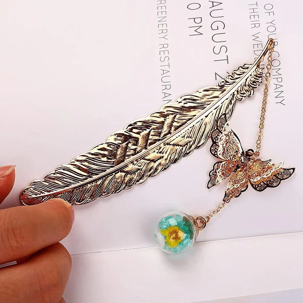 Elegant Metal Feather Bookmark with Glitter Ball 4 Elegant Metal Feather Bookmark with Glitter Ball - Image 4