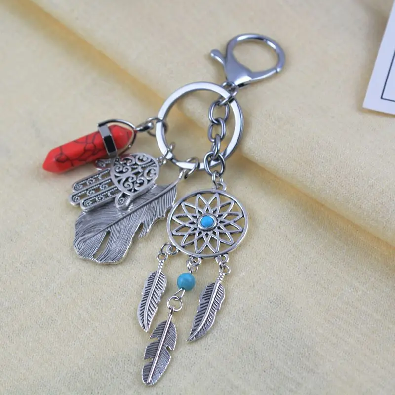 Boho-Style Metal Keyring with Gemstone Dangles 5 Boho-Style Metal Keyring with Gemstone Dangles - Image 5