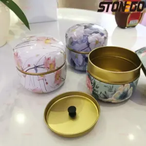 Elegant Floral Tin Storage Jar with Gold Band 13 S254231c7ffba43f18e1b4734629c675cY