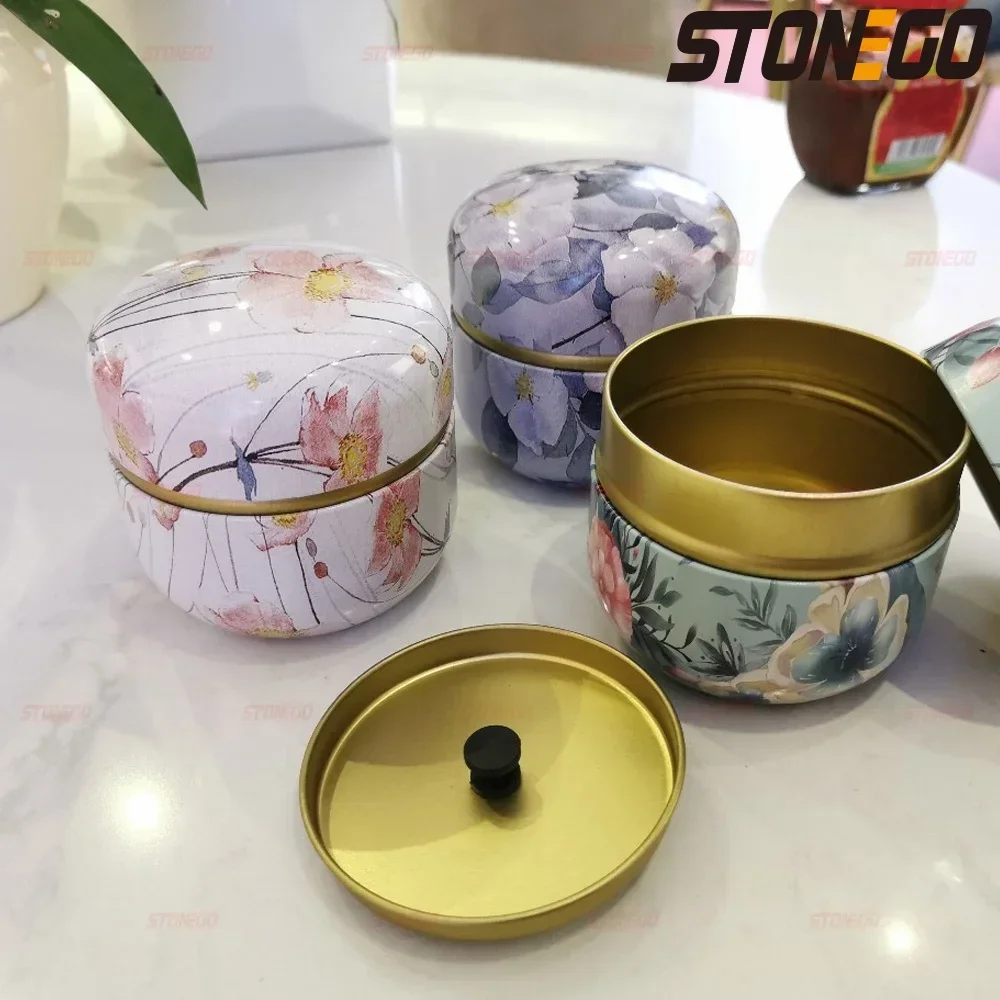 Elegant Floral Tin Storage Jar with Gold Band 4 Elegant Floral Tin Storage Jar with Gold Band - Image 4