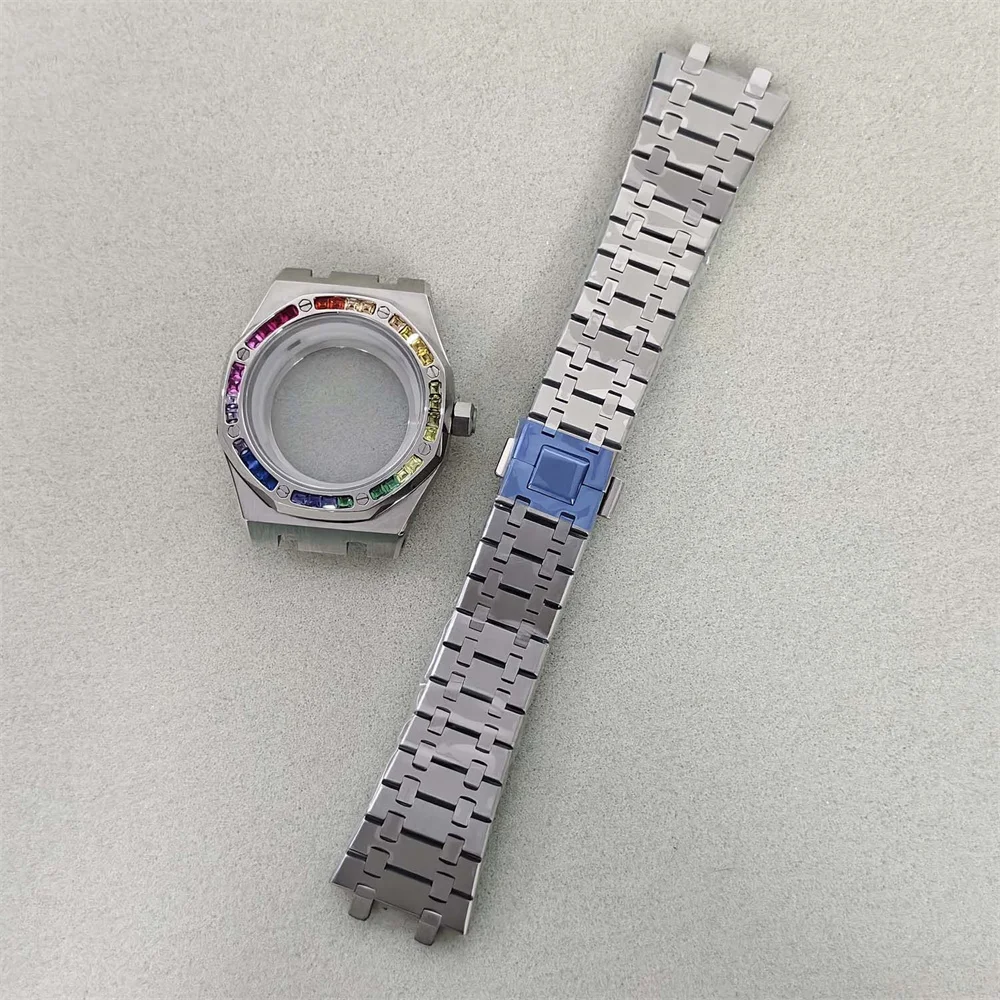 Stainless Steel Watch Case with Blue Gems 3 Stainless Steel Watch Case with Blue Gems - Image 3