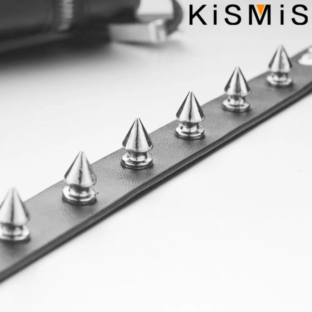 Black Leather Punk Spike Bracelet for Men Women 2 Black Leather Punk Spike Bracelet for Men Women - Image 2