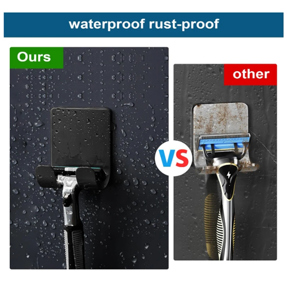 Black Bathroom Razor Holder with Double Hooks 4 Black Bathroom Razor Holder with Double Hooks - Image 4