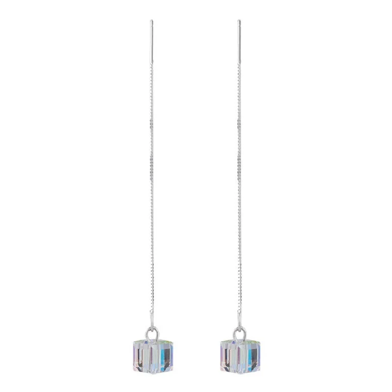 Silver Drop Earrings with Iridescent Cubic Pendants 3 Silver Drop Earrings with Iridescent Cubic Pendants - Image 3