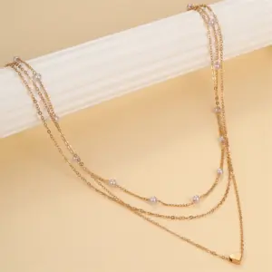 Multilayer Pearl Necklace with Gold Cross Pendant 12 S28ed417817844a3ea94920cf3bdaa387C 1