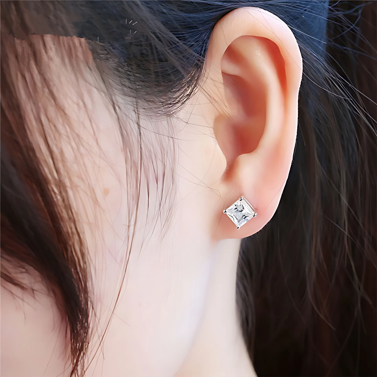 Silver Princess-Cut Cubic Zirconia Stud Earrings 2 Silver Princess-Cut Cubic Zirconia Stud Earrings - Image 2