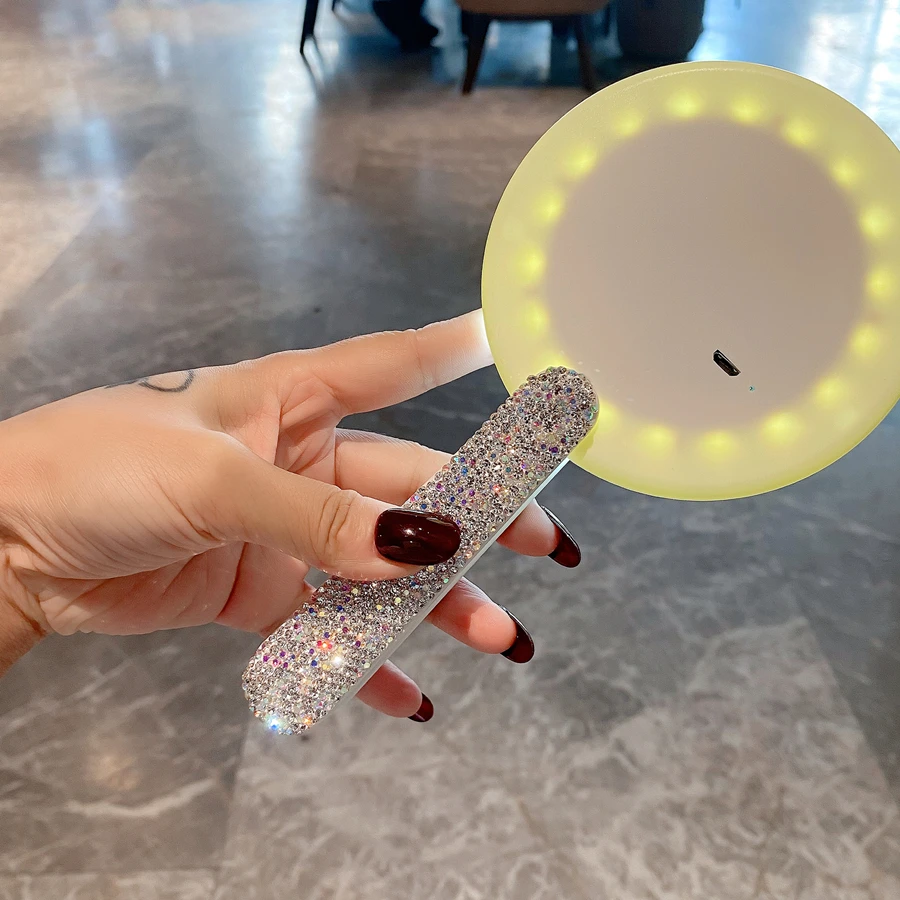 Rotatable LED Rhinestone Handle Makeup Mirror 4 Rotatable LED Rhinestone Handle Makeup Mirror - Image 4