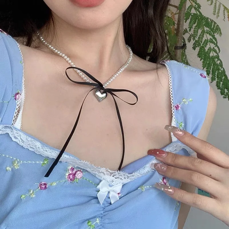 Pearl Heart Pendant Necklace with Silver Charm 3 Pearl Heart Pendant Necklace with Silver Charm - Image 3