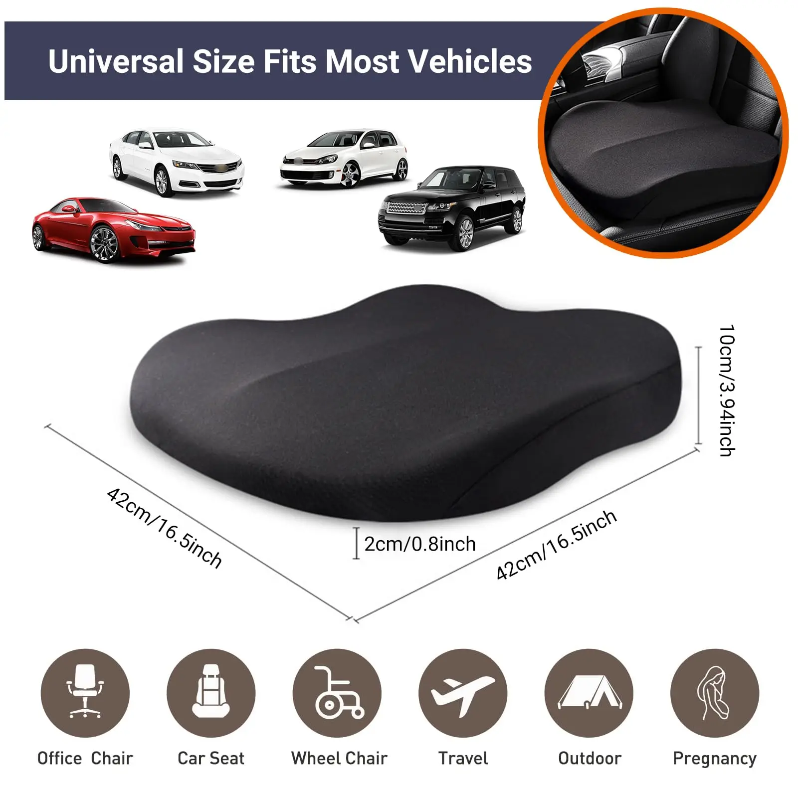 Black Memory Foam Support Cushion for Vehicles 4 Black Memory Foam Support Cushion for Vehicles - Image 4