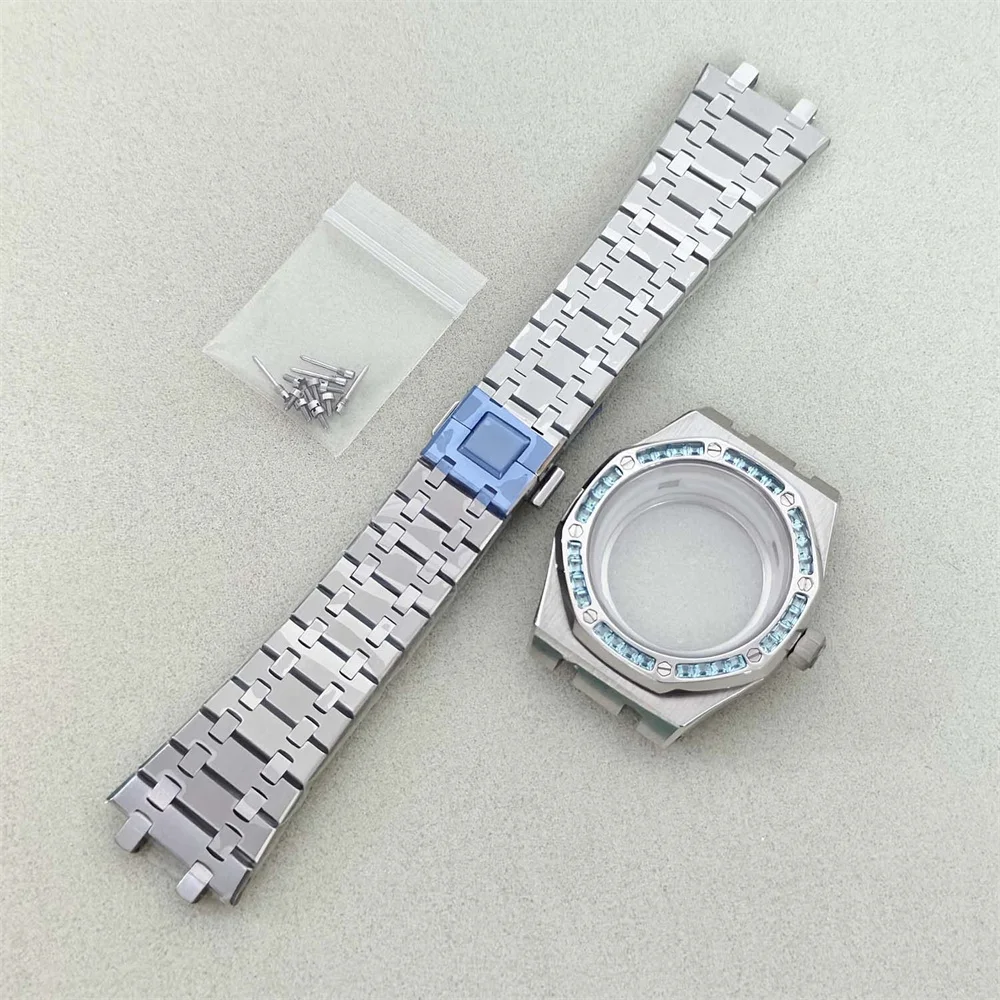 Stainless Steel Watch Case with Blue Gems 9 Stainless Steel Watch Case with Blue Gems - Image 9