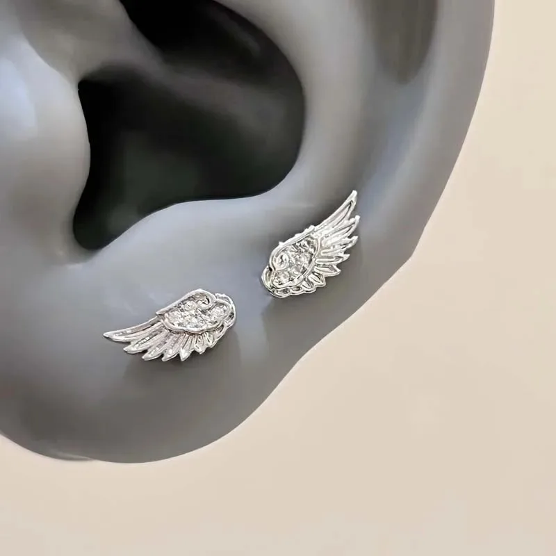 Silver Wing Stud Earrings with Crystal Embellishments 2 Silver Wing Stud Earrings with Crystal Embellishments - Image 2