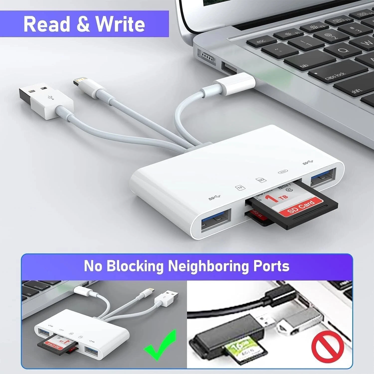 White 5-in-1 USB C/Lightning Card Reader 5 White 5-in-1 USB C/Lightning Card Reader - Image 5