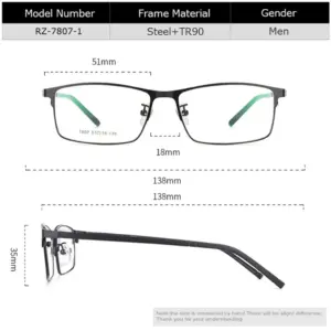Men’s Semi-Rimless Black Alloy Eyeglasses Frame 7807-1 8 S373eee9af35c4af4b7081b422ef7ba1bn