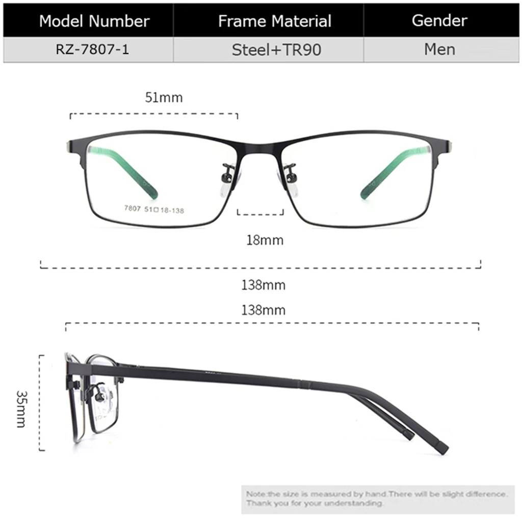 Men’s Semi-Rimless Black Alloy Eyeglasses Frame 7807-1 3 Men’s Semi-Rimless Black Alloy Eyeglasses Frame 7807-1 - Image 3