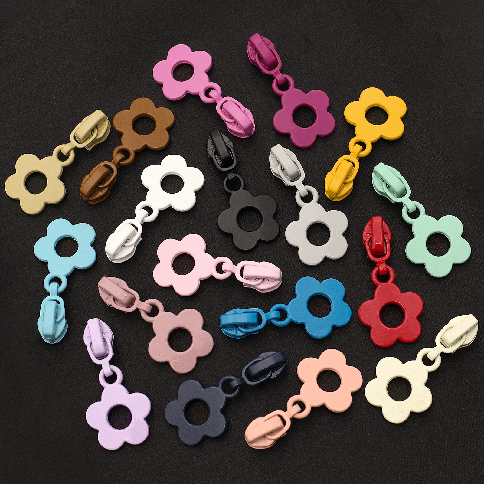 Colorful Flower Zipper Pulls Set for #3 Zippers 2 Colorful Flower Zipper Pulls Set for #3 Zippers - Image 2