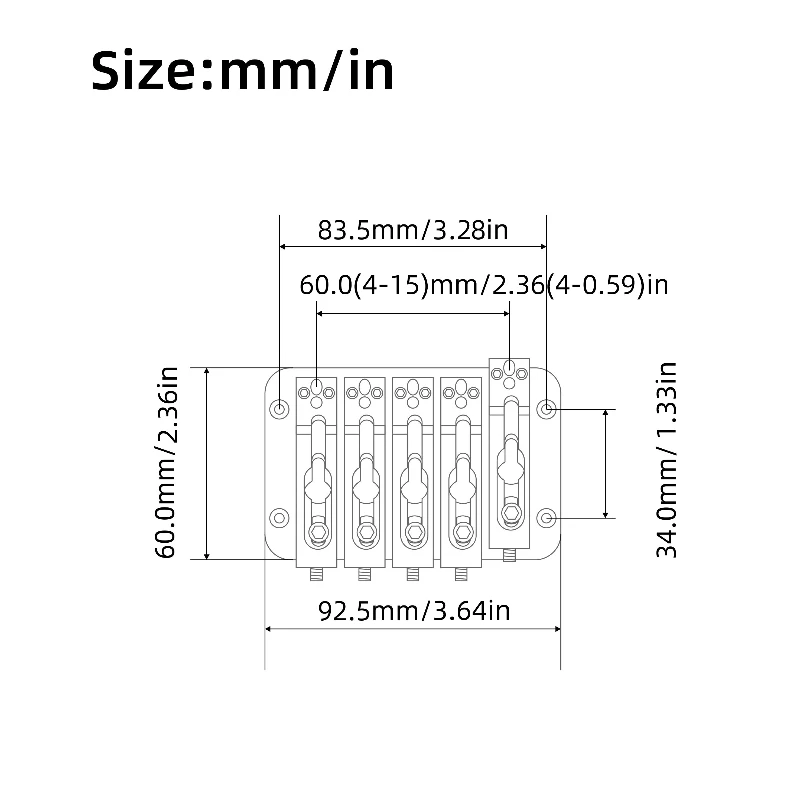 Gold Finish 5-String Bass Bridge for Through-Body Installs 3 Gold Finish 5-String Bass Bridge for Through-Body Installs - Image 3