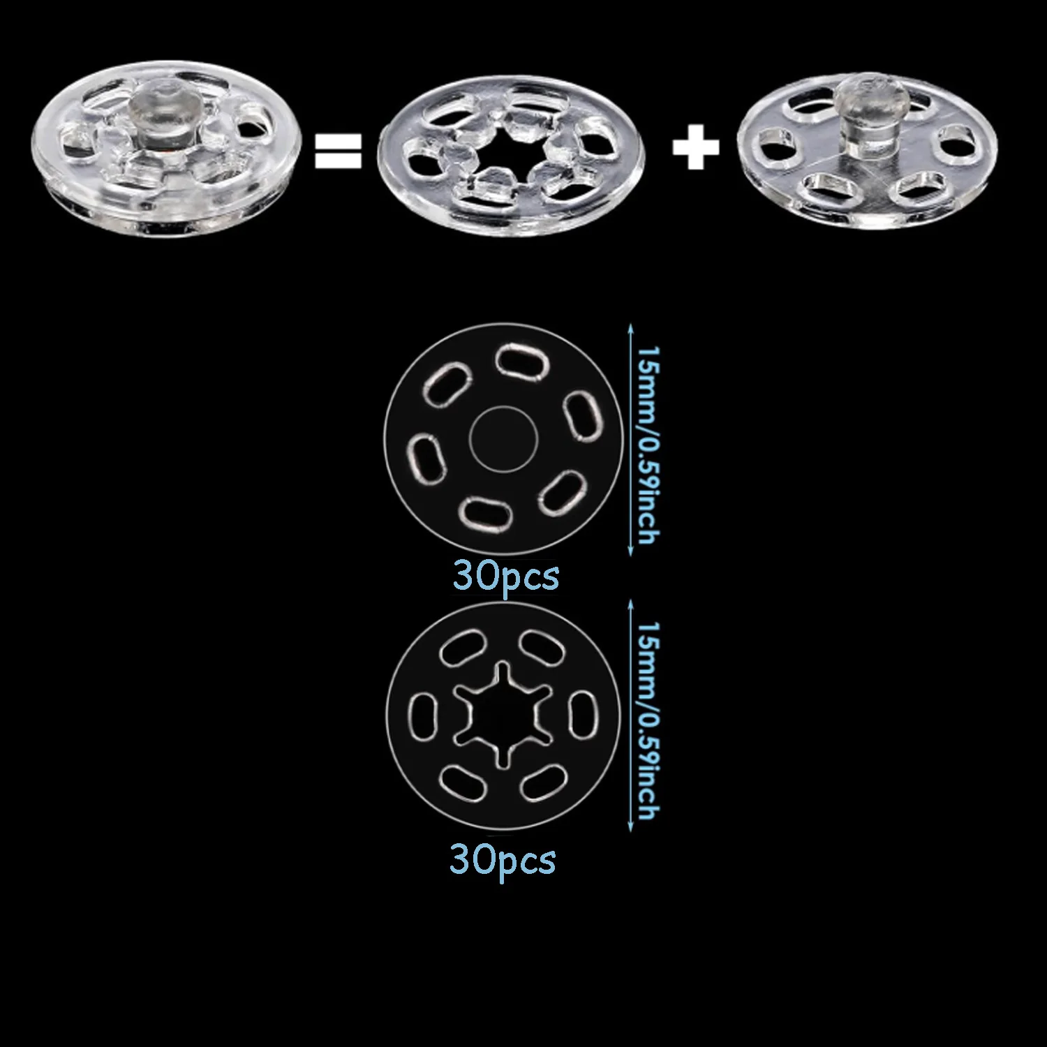 Transparent Plastic Snap Buttons Set for Sewing 10 Transparent Plastic Snap Buttons Set for Sewing - Image 10