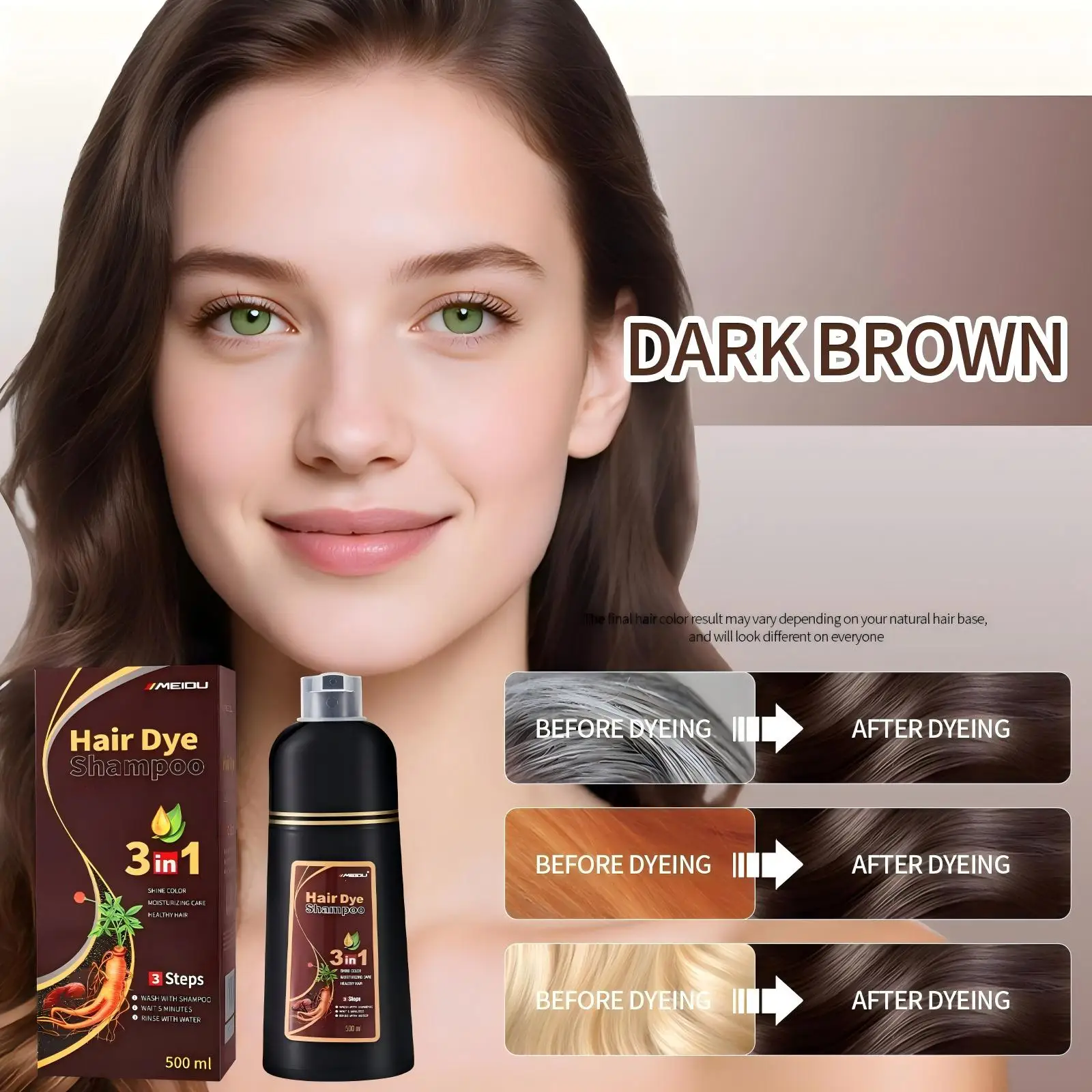 Meidu 3-in-1 Black Hair Dye Shampoo 500ml 7 Meidu 3-in-1 Black Hair Dye Shampoo 500ml - Image 7