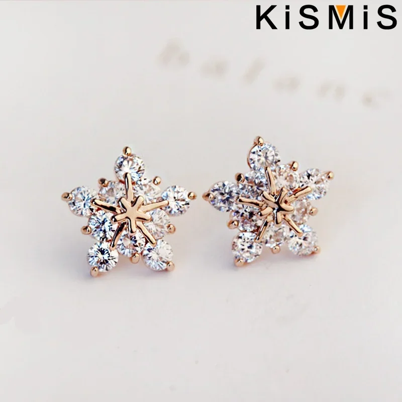 Elegant Snowflake Stud Earrings in Rose Gold 5 Elegant Snowflake Stud Earrings in Rose Gold - Image 5