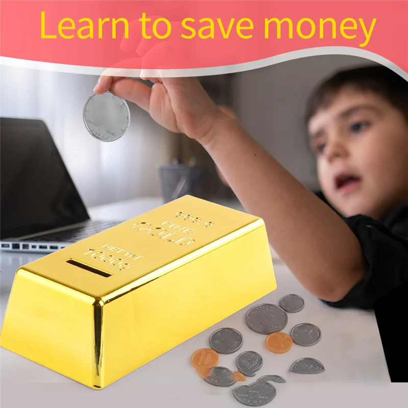 Gold Brick Piggy Bank for Kids 2 Gold Brick Piggy Bank for Kids - Image 2