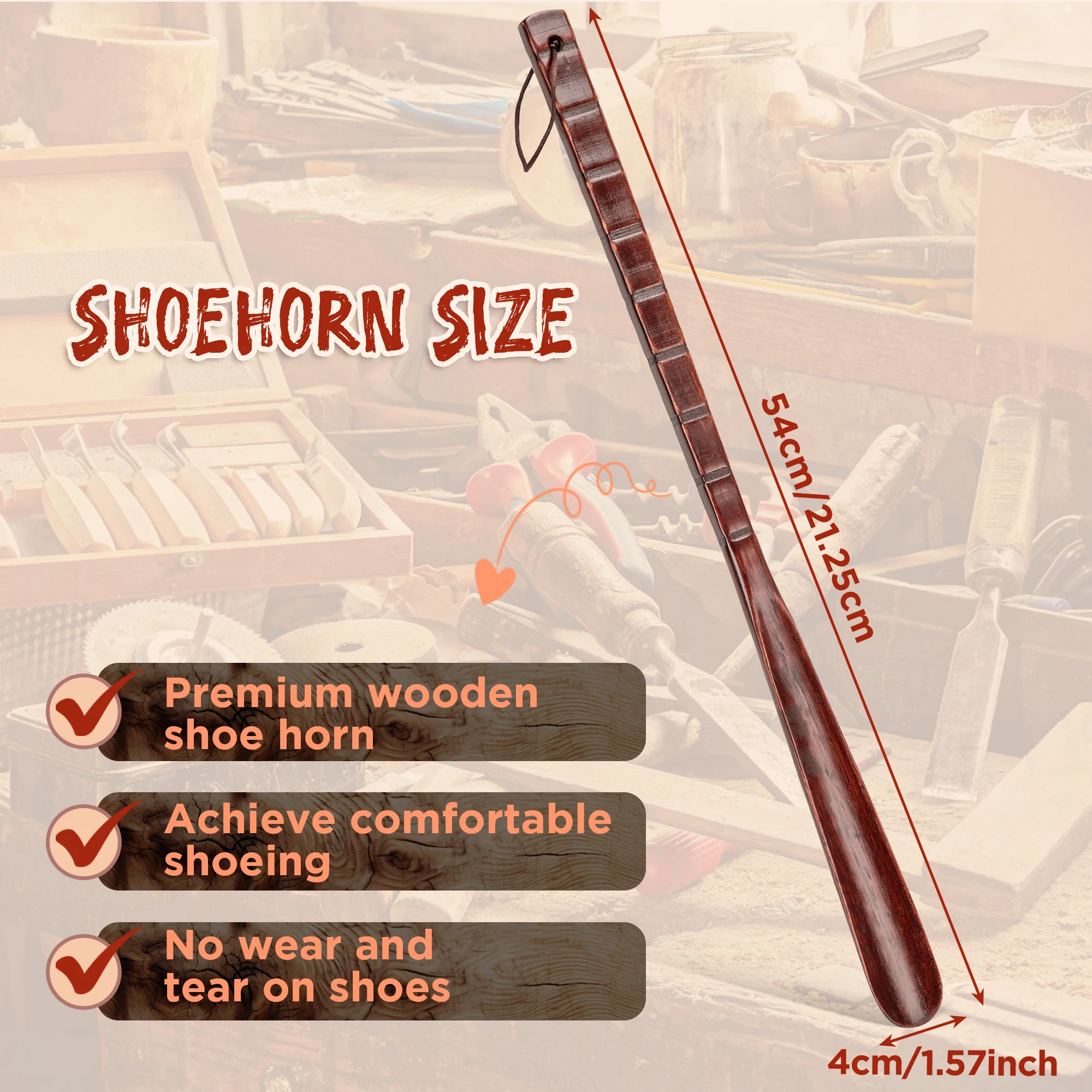 Wooden Long Shoehorn 54cm with Leather Rope 2 Wooden Long Shoehorn 54cm with Leather Rope - Image 2