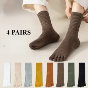 Women's Mid-Calf Toe Socks Set - 4 Pairs