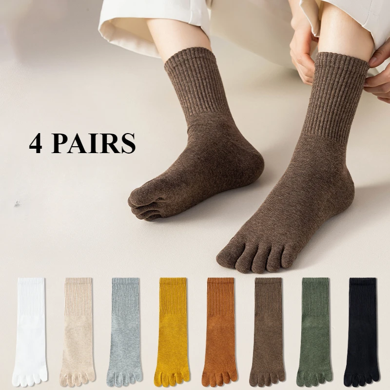 Women's Mid-Calf Toe Socks Set - 4 Pairs 1 Women's Mid-Calf Toe Socks Set - 4 Pairs
