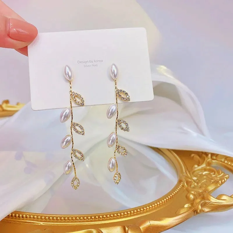 Elegant Gold Drop Earrings with Crystal Stones 3 Elegant Gold Drop Earrings with Crystal Stones - Image 3