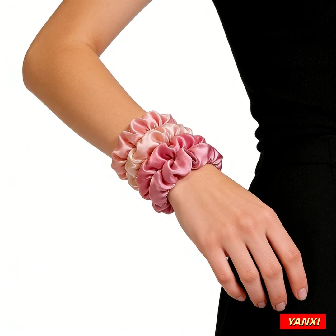 Pink Satin Hair Scrunchies Set by Wendolce 5 Pink Satin Hair Scrunchies Set by Wendolce - Image 5