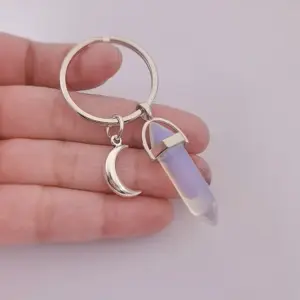 Quartz Crystal Moon & Hexagon Keychain in Silver 6 S5313a7d0151e4a85bfe2b73a748e74e9q