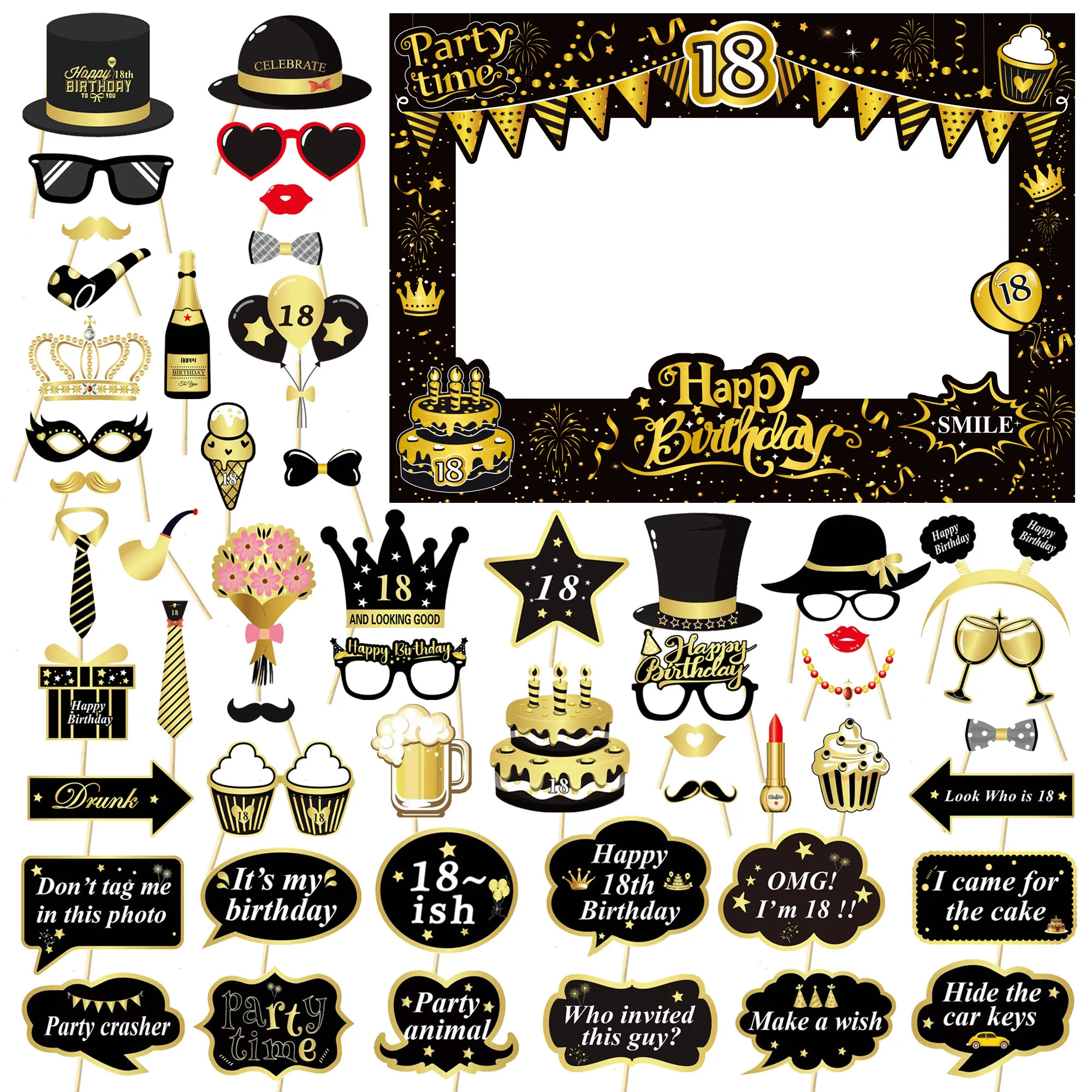 Elegant Black and Gold Birthday Photo Props Set 6 Elegant Black and Gold Birthday Photo Props Set - Image 6