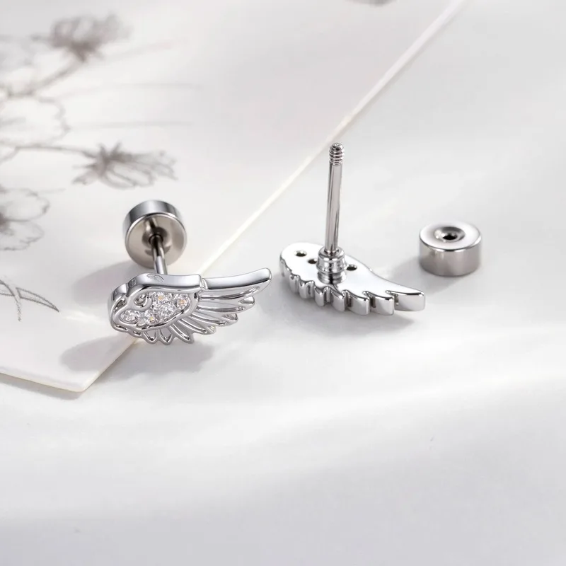 Silver Wing Stud Earrings with Crystal Embellishments 4 Silver Wing Stud Earrings with Crystal Embellishments - Image 4