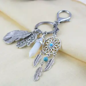 Boho-Style Metal Keyring with Gemstone Dangles 13 S5799acc1905940a7bf873a5c62b29029i