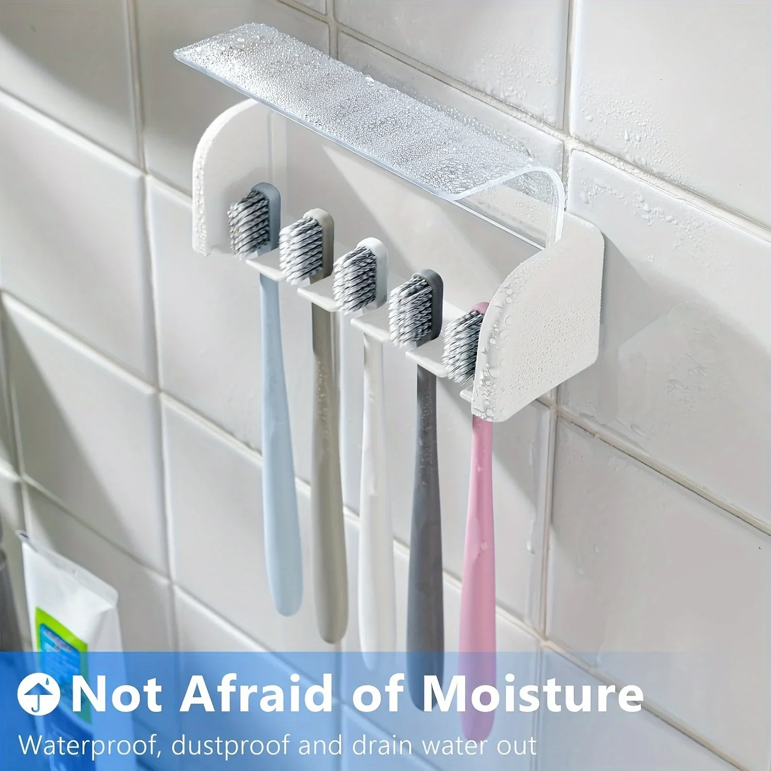 Wall-Mounted 5-Slot Toothbrush Holder in White 3 Wall-Mounted 5-Slot Toothbrush Holder in White - Image 3