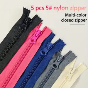 Vibrant 5-Piece Nylon Zipper Set for Crafting