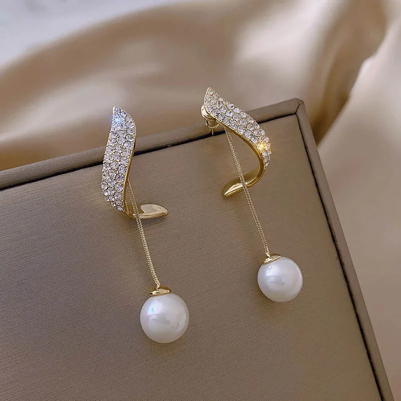 Gold Pearl Drop Earrings for Women 9 Gold Pearl Drop Earrings for Women - Image 9