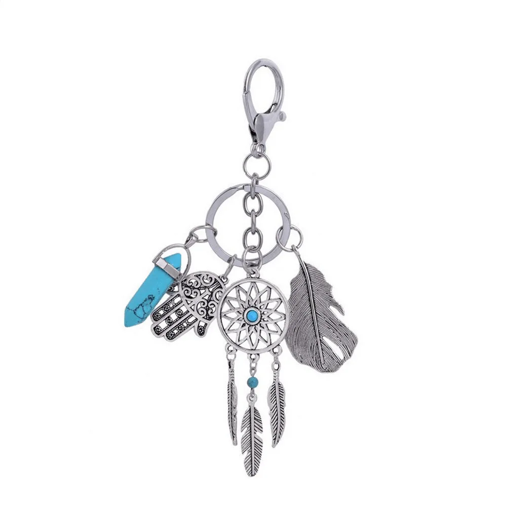 Boho-Style Metal Keyring with Gemstone Dangles 4 Boho-Style Metal Keyring with Gemstone Dangles - Image 4