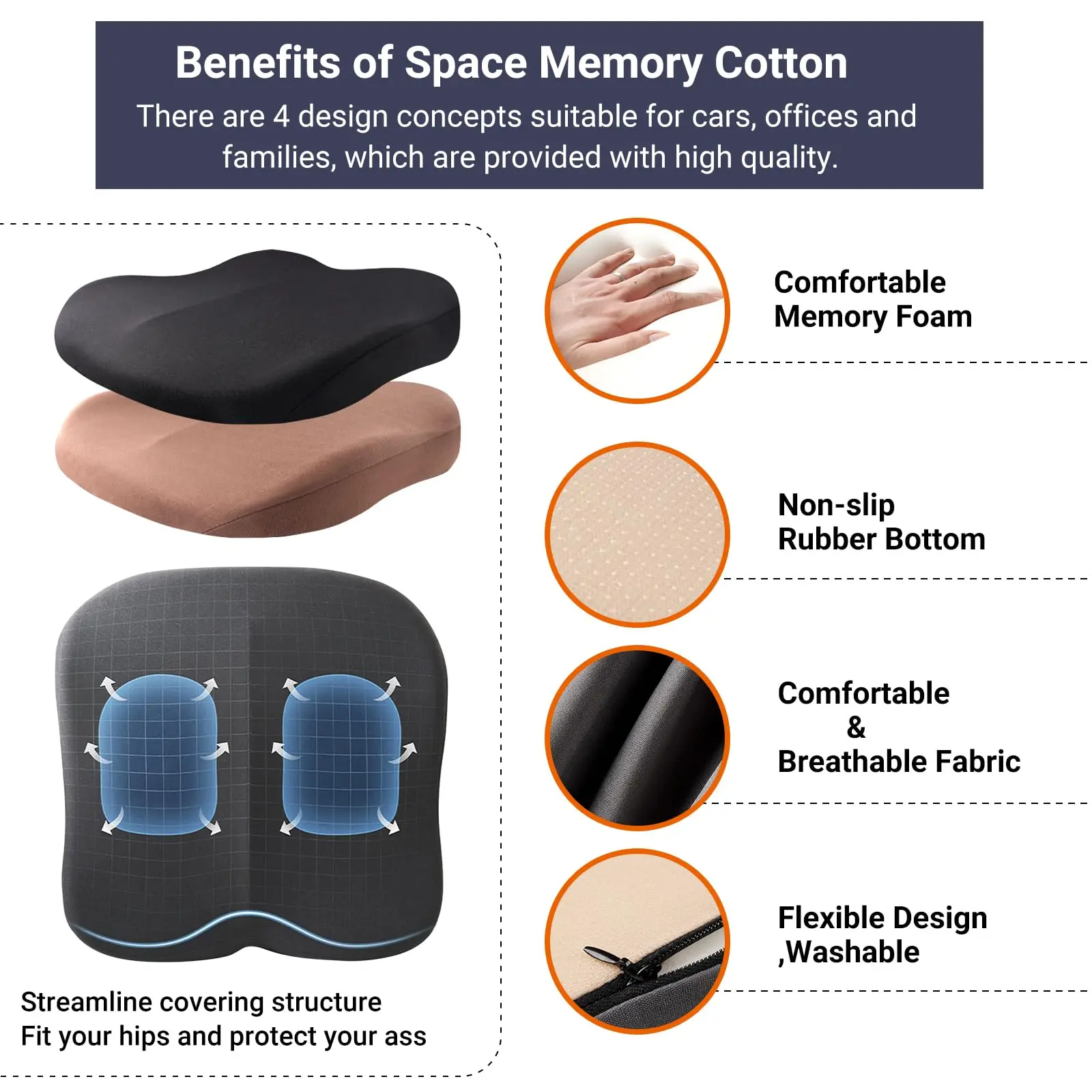 Black Memory Foam Support Cushion for Vehicles 5 Black Memory Foam Support Cushion for Vehicles - Image 5