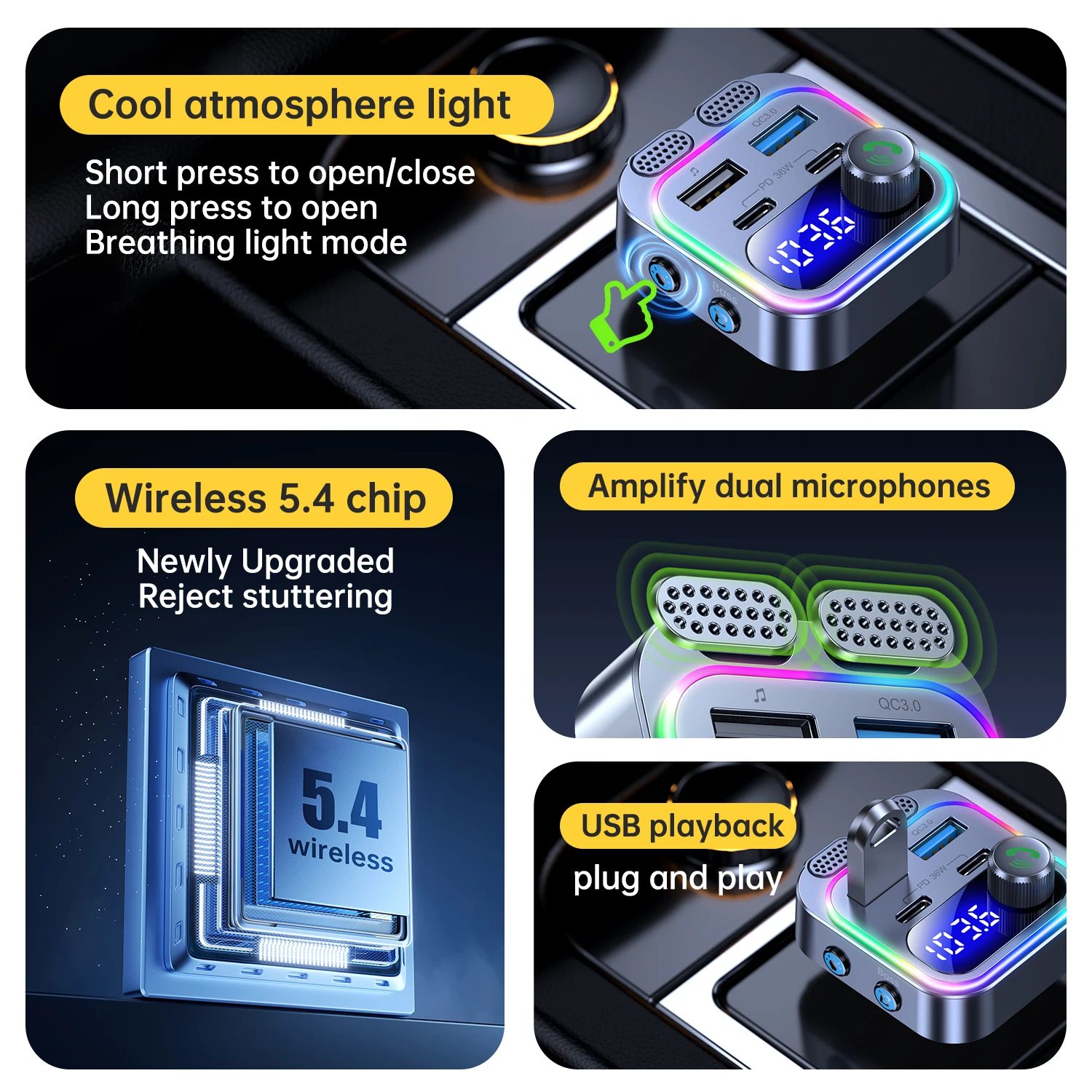 Korseed T37 66W Fast Car Charger with Bluetooth 3 Korseed T37 66W Fast Car Charger with Bluetooth - Image 3