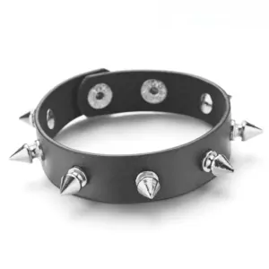 Black Leather Punk Spike Bracelet for Men Women 13 S628c3196bf924b2a9efc9fef925afa13G