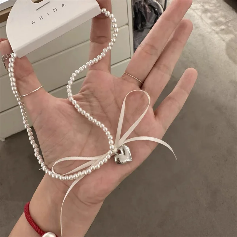 Pearl Heart Pendant Necklace with Silver Charm 5 Pearl Heart Pendant Necklace with Silver Charm - Image 5