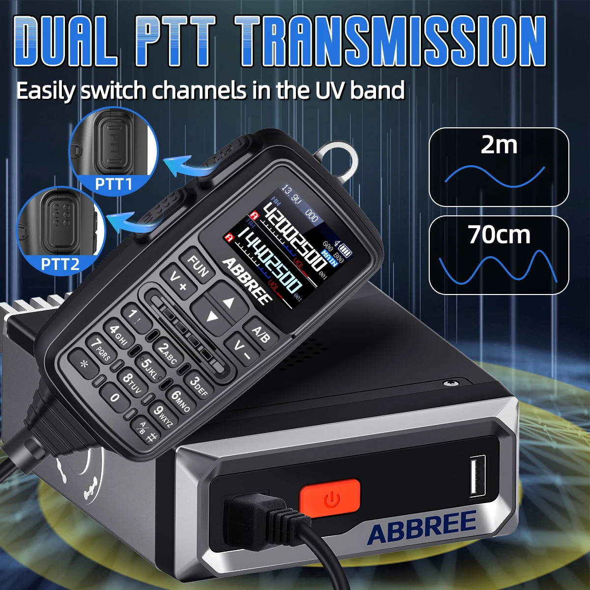 ABBREE AR-7600 GPS Mobile Radio 25W-50W, Dual Band 4 ABBREE AR-7600 GPS Mobile Radio 25W-50W, Dual Band - Image 4