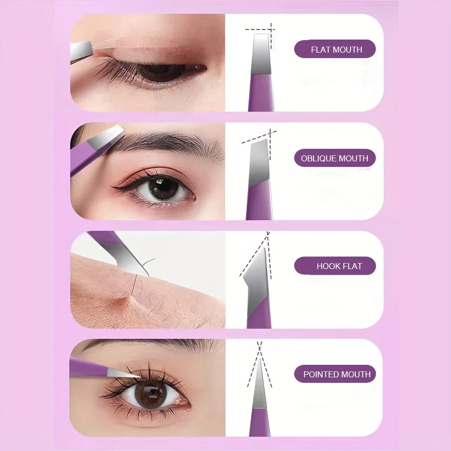 Purple Stainless Steel Eyelash Tweezers Set 3 Purple Stainless Steel Eyelash Tweezers Set - Image 3