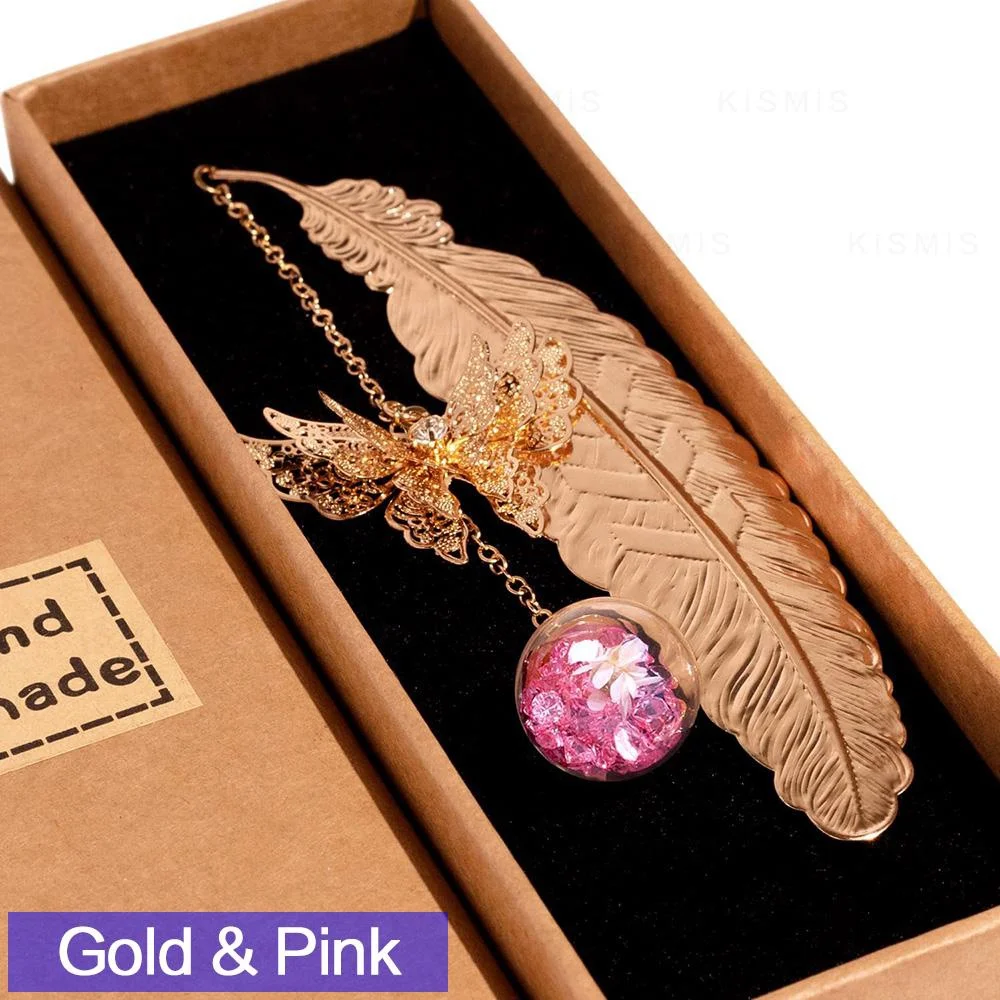 Elegant Metal Feather Bookmark with Glitter Ball 5 Elegant Metal Feather Bookmark with Glitter Ball - Image 5